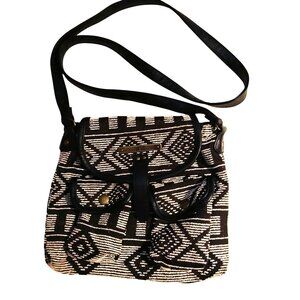 Vans Black White Shoulder Bag Geometric Print Dual Buckle Pockets Shoulder Strap